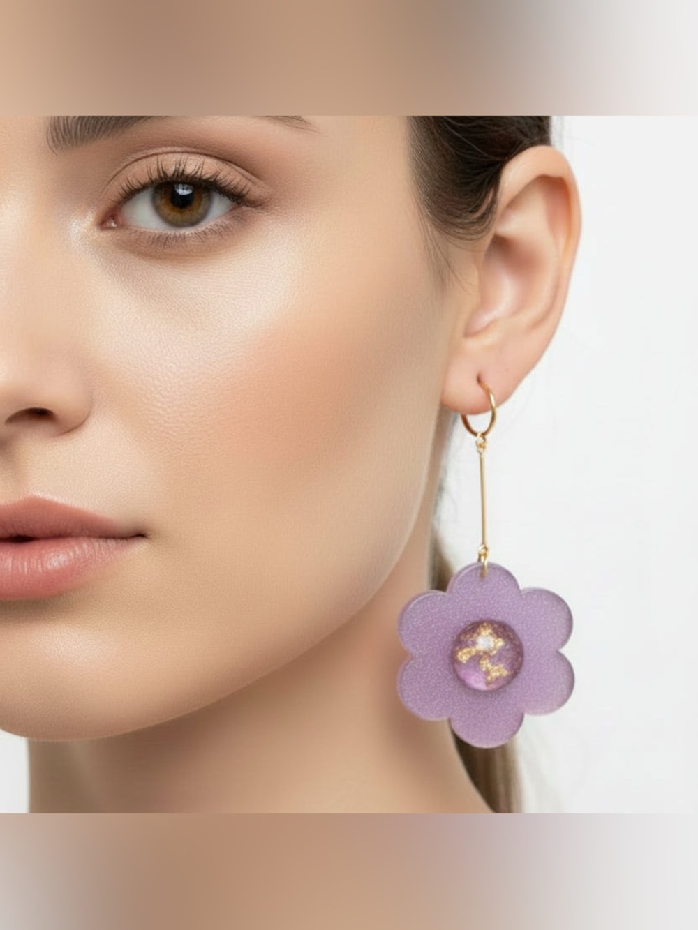 Flower Drop Earrings - Lilac Sparkle - Picture 2 of 6
